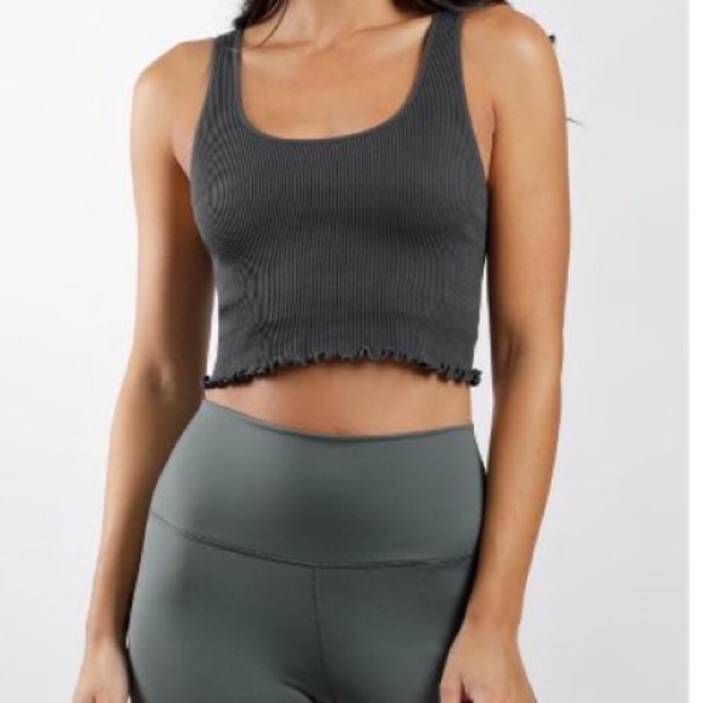 Ribbed Lettuce Cropped Tank